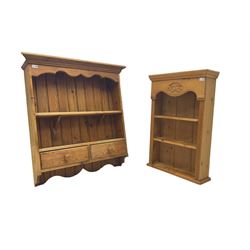 Wall hanging wall shelf fitted with two drawers (W93cm, H97cm); and another wall hanging shelf (W60cm, H88cm) 