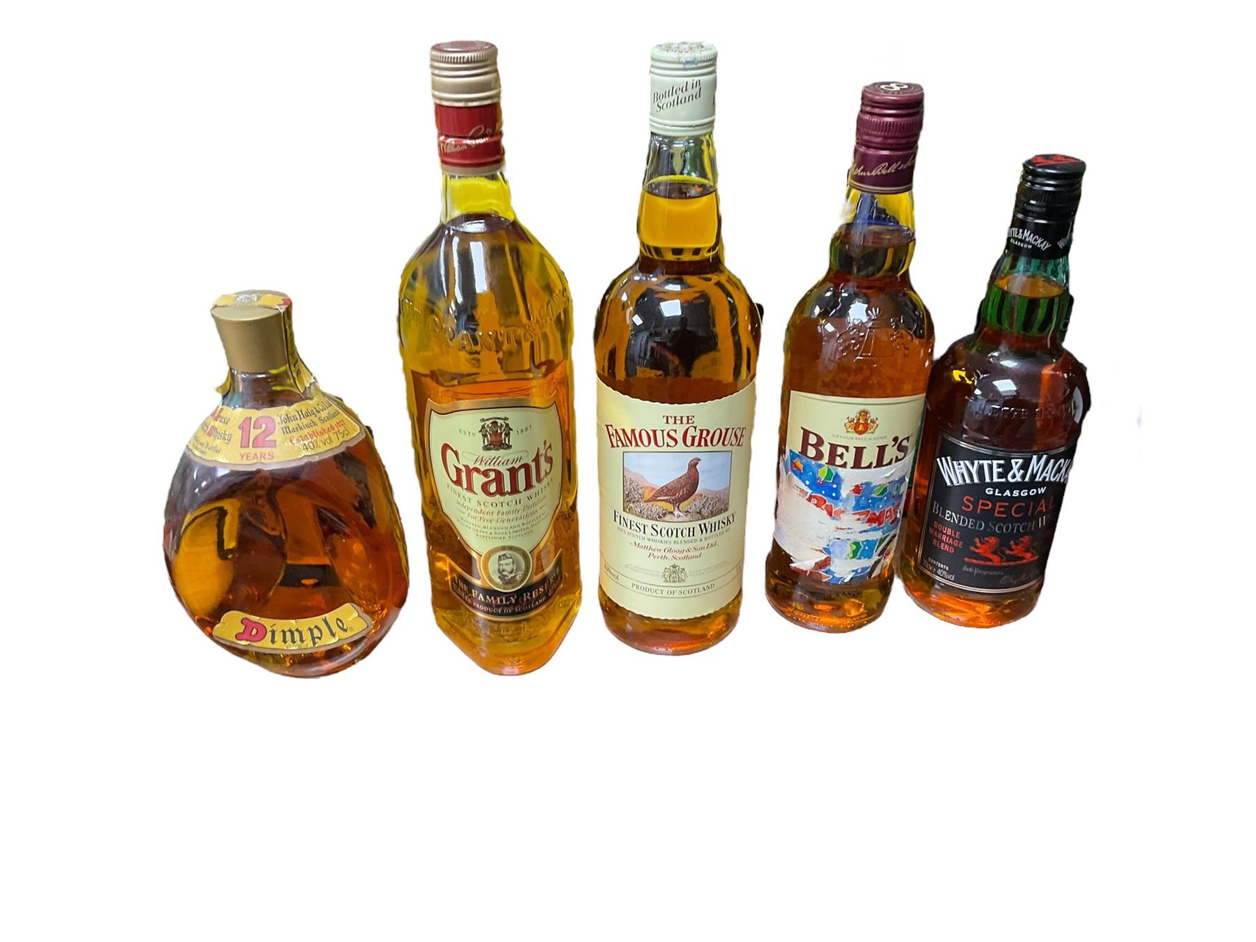 Collection of wines and spirits, including Dimple 12 year old whisky, Famous Grouse whisky, Baileys, Mcguigan sparkling Chardonnay etc, various contents and proof in three boxes  