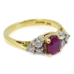  18ct gold ruby and diamond ring hallmarked  