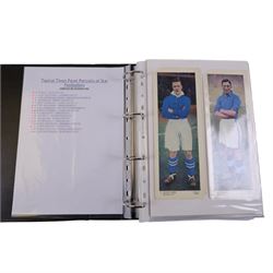 Collection of 1930s and later Football related trading and cigarette cards, including complete set of sixteen 1936 Topical Times Panel Portraits of Star Footballers, collection of further 1930s Footballer Panel Portraits, complete set of twenty-five 1955 The Wizard Famous Footballer cards, complete set of fifty Wills Association Footballers 1935, complete set of fifty Godfrey Phillips International Caps cards, etc, housed in three albums