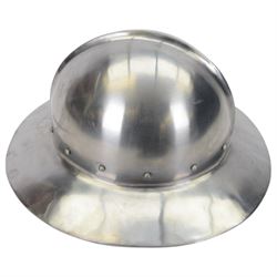 Selection of reenactment related items, including Archers sword, helmet and shield, with another helmet and chain mail 