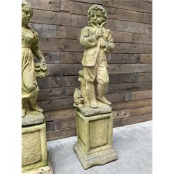 The Four Seasons - set of four cast stone garden figures on plinths