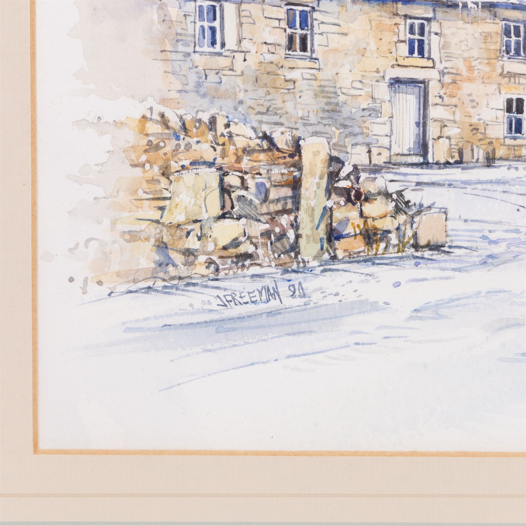 John Freeman (British 1942-): 'Morel Farm' and Farm in Winter, pair watercolours signed and dated '90, one titled, 23cm x 23cm (2)