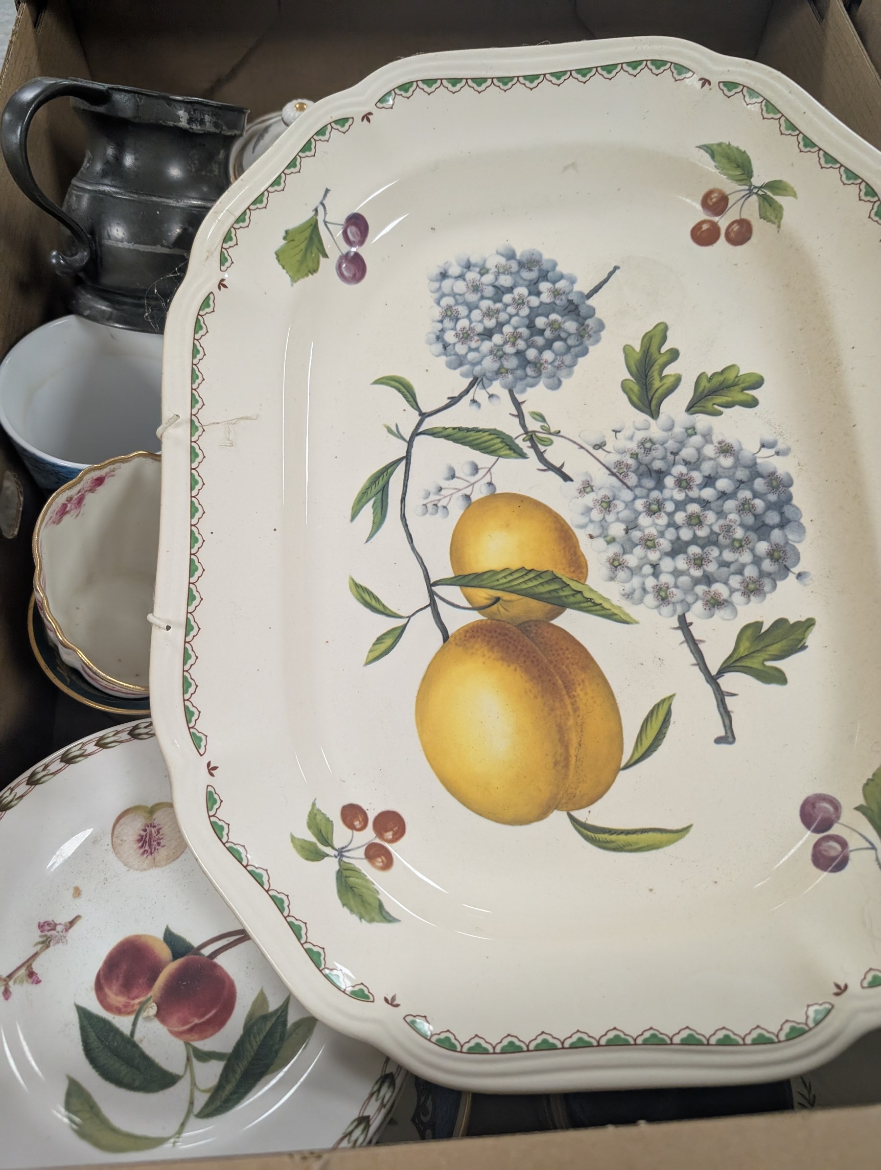 Copeland Spode Italian pattern footed bowl, Masons Chartreuse pattern ceramics, cut glass, Royal Worcester Evesham etc, in four boxes