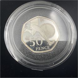 The Royal Mint United Kingdom 2019 'Celebrating 50 Years of the 50p' silver proof piedfort coin set, cased with certificate