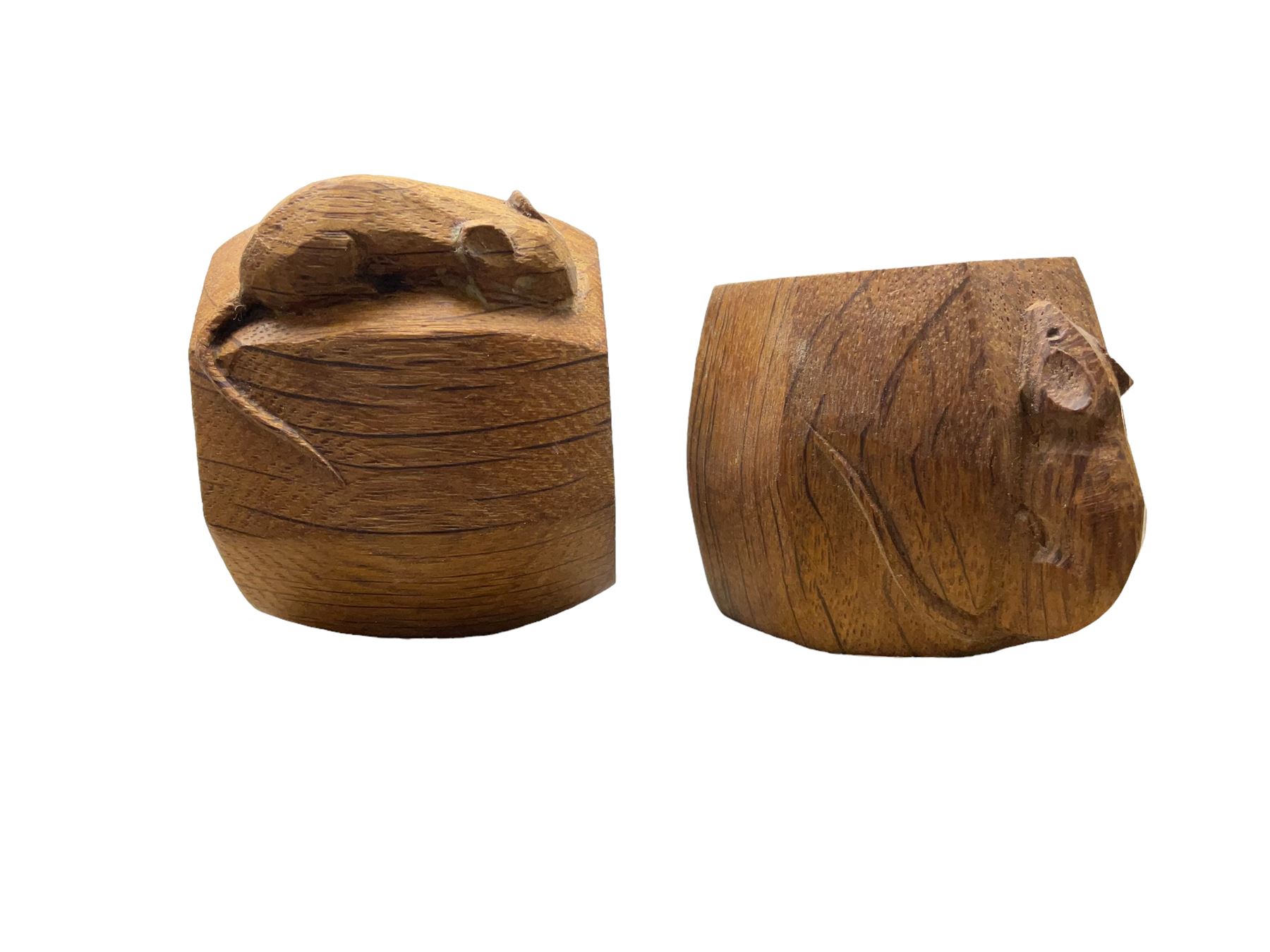 Mouseman pair of oak napkin rings, of bulbous octagonal form each
