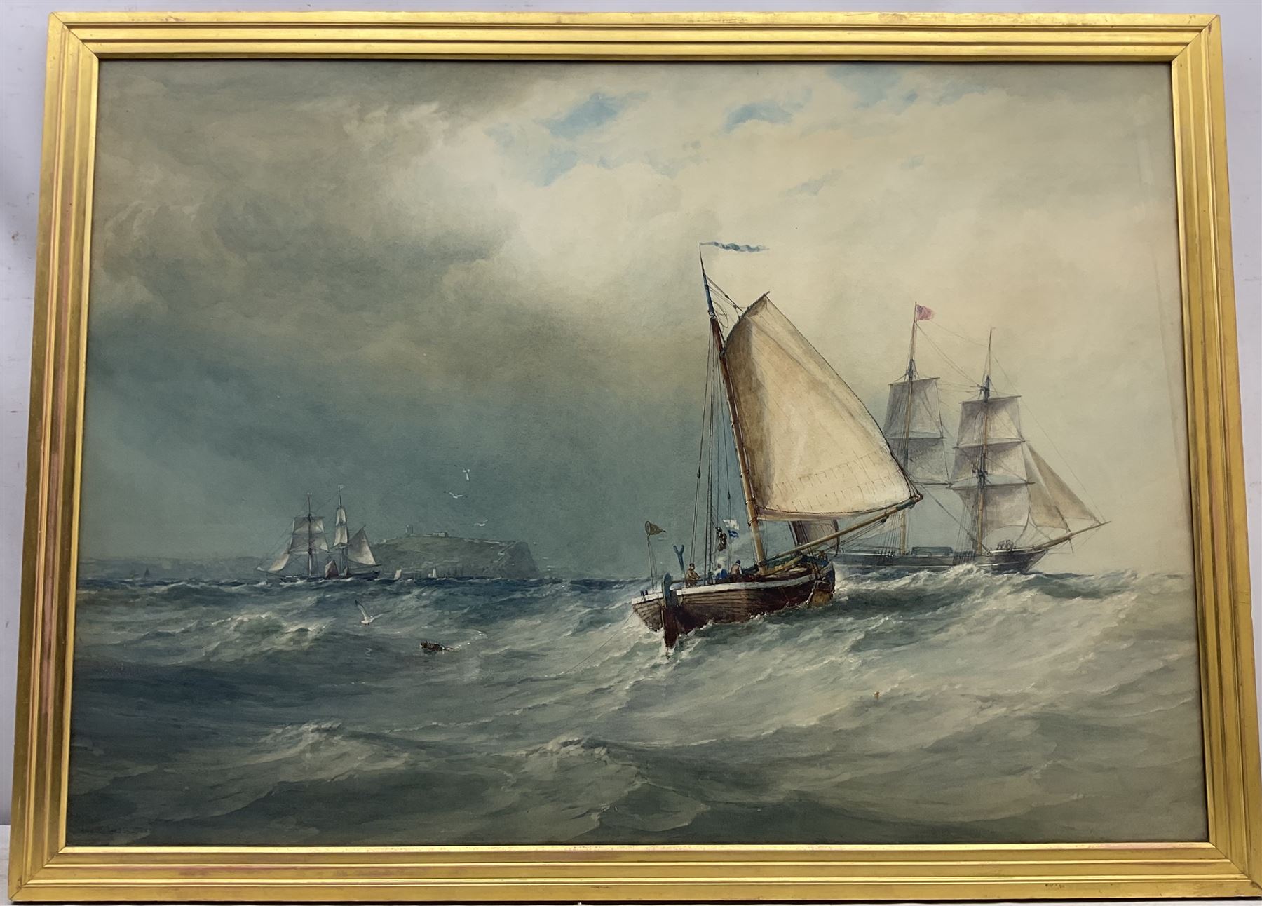 Arthur Wilde Parsons (British 1854-1931): 'A Fresh Breeze Off Scarborough', watercolour with scratching out signed and dated 1888, original title label verso 75cm x 105cm