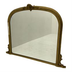 Late 20th century gilt overmantle mirror, in gardroon moulded frame with shell cartouche pediment