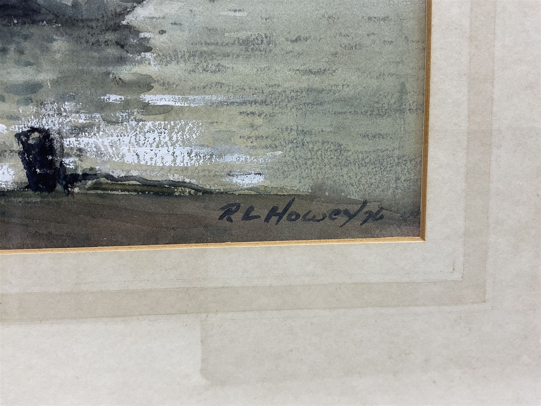 Robert Leslie Howey (British 1900-1981): Boats Unloading in the Lower Harbour 'Whitby', mixed media signed and dated '76, titled and inscribed by the artist's son John Whitmore Howey (1946-) verso 37cm x 44cm