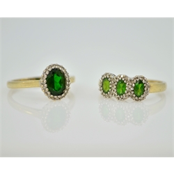  Two gold green tourmaline cluster rings hallmarked 9ct  