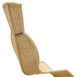 Tom Dixon (1959-) for Space Design - 1990s woven rattan lounge chair, exaggerated S-shaped profile with integrated seat, back and headrest, on concealed tubular metal framework and curved rattan-clad supports