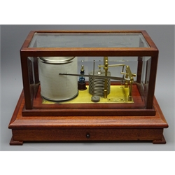  Casella London barograph, with eleven tier vacuum and clockwork movement, bevel glazed lift off case with graph drawer below, instruction leaflet 3045/AN, W37cm, H23cm, D32cm  