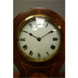  Edwardian inlaid mahogany balloon mantle clock, 'Buren' movement with platform escapement, H21cm  