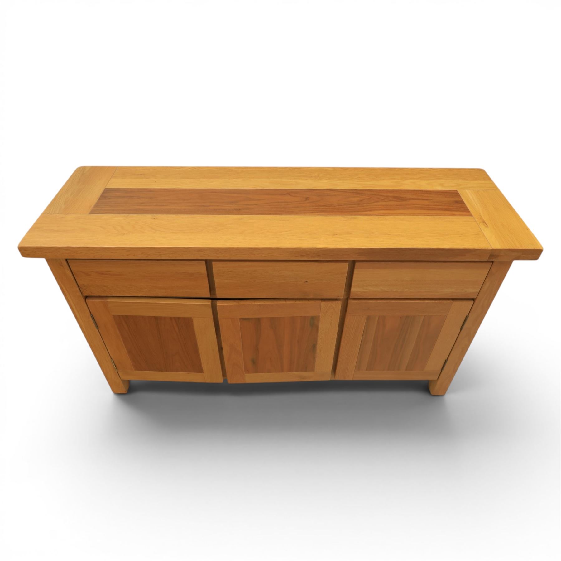Contemporary oak sideboard, fitted with three drawers and three cupboards