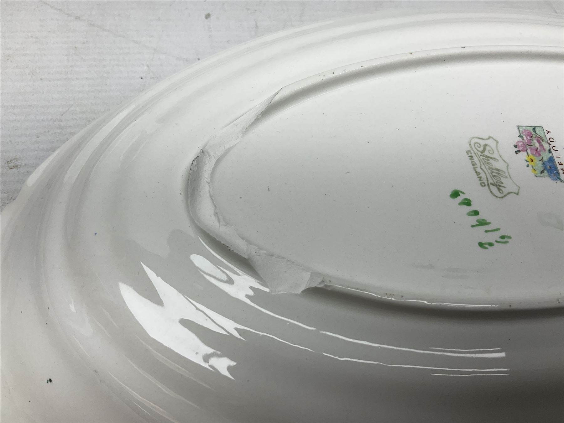 Shelley Melody pattern tea service for six, to include teapot, teapot stand, hot water jug, milk jug, covered sucrier, teacups and saucers, cake plates etc (31)