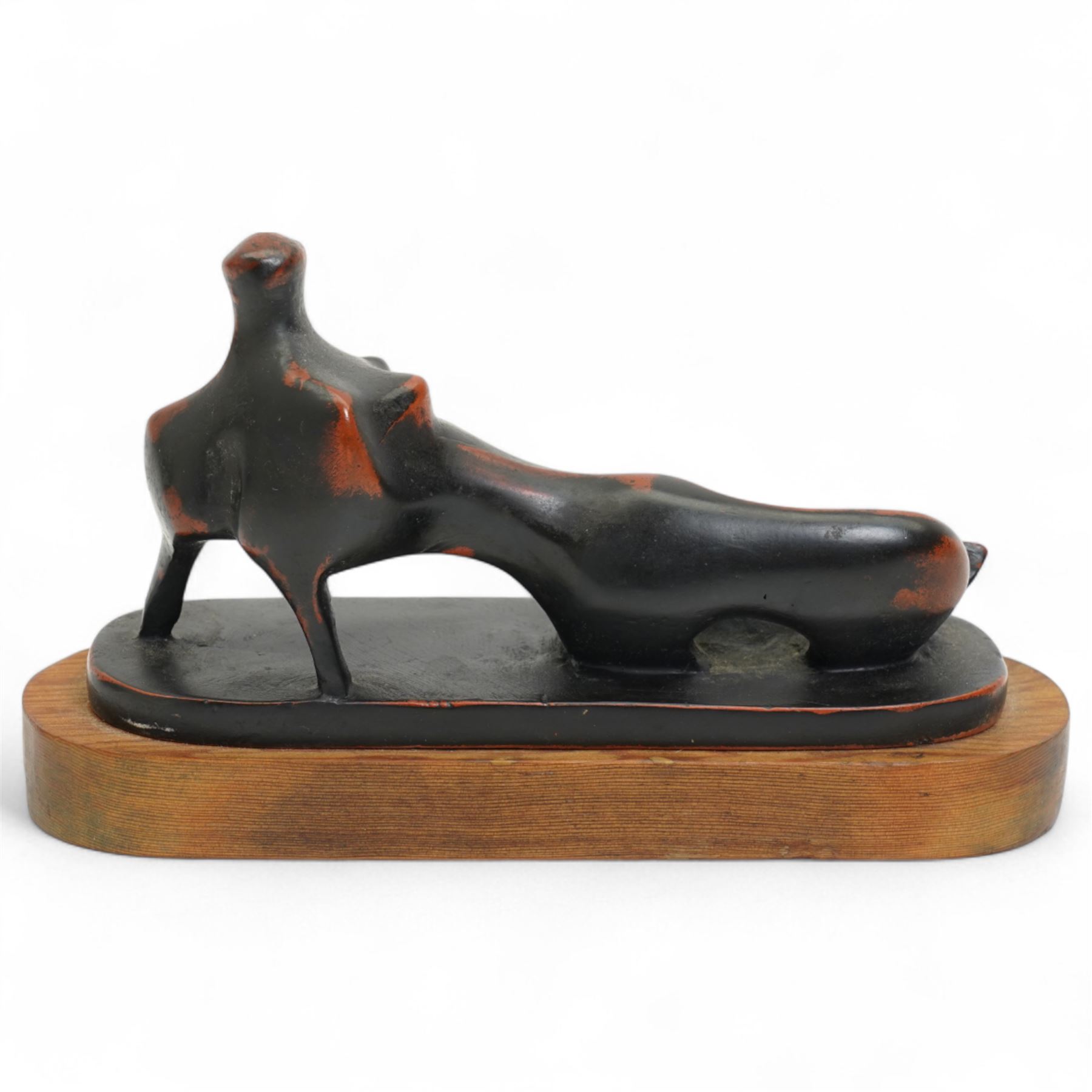 After Henry Moore (British 1898-1986): 'Reclining Figure', terracotta maquette sculpture, base marked with affixed catalogue label inscribed 'Reclining Figure: 1945 Archive 0041731', W21cm H12cm
