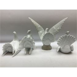 Four Lladro dove figures, comprising Taking Flight no 6288, Dove no 1015, Proud Dove no 6290 and Peaceful Dove no 6289, all with original boxes, largest example H20.5cm 