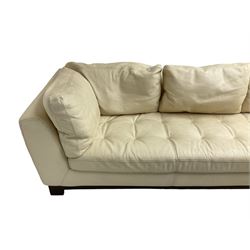 Roche-Bobois - large corner sofa, upholstered in ivory leather with buttoned seat cushions, raised on a stained beech base with bracket feet