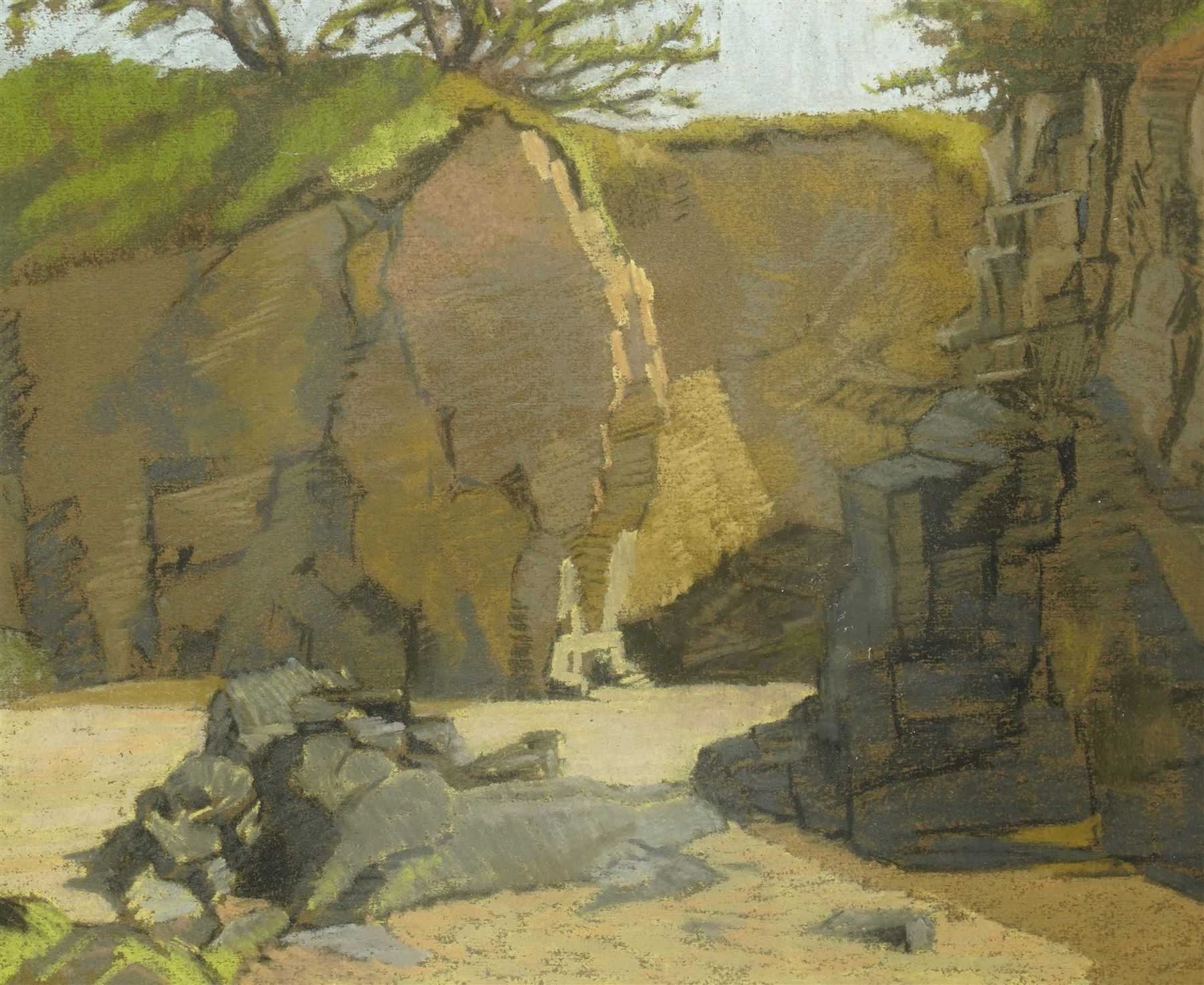 Attrib. William Henry Innes (British 1905-1983): Cliff Face, pastel unsigned, attributed on the mount 25.5cm x 31.5cm 