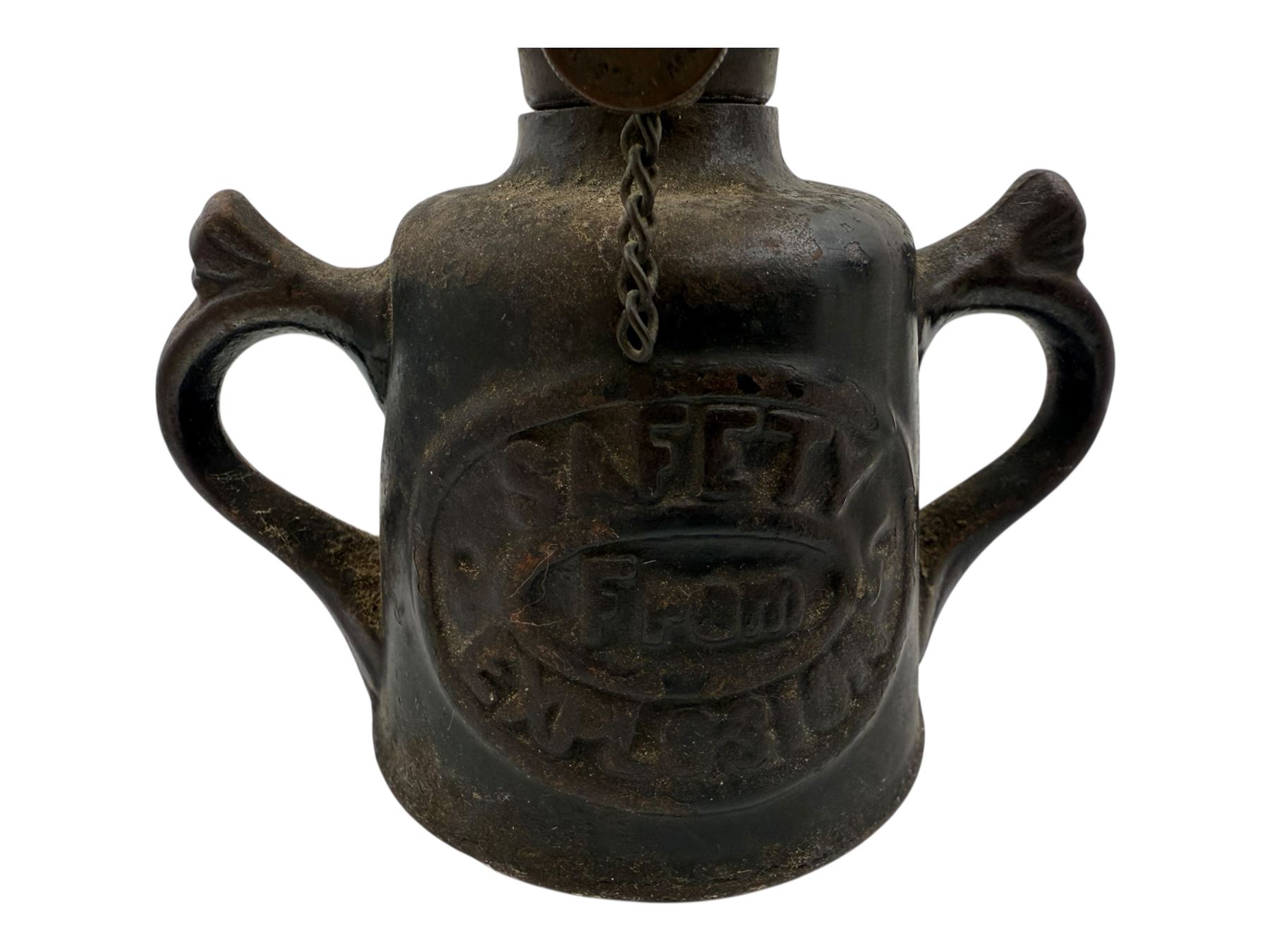 Wells Patent Unbreakable Safety hand held oil lamp, together with a glass hand held oil lamp