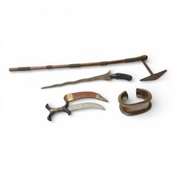 African copper currency bangle, African axe, African dagger and Malayan kris (4)