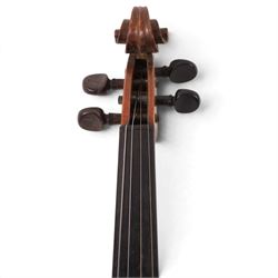 Early 20th century copy of an Antonius Stradivarius violin, with two piece back, ebonised finger board and tuners, the interior label reading 'Modele dapres Antonius Stradivarius Cremonensis anno 1721', in hard case with bow, length 62cm