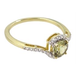 9ct gold csarite and white zircon crossover ring, hallmarked 
