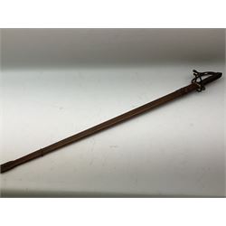 Victorian artillery officer's sword, the 90cm fullered steel blade by E. Thurkle Denmark Street Soho London decorated with Victoria cypher, Regimental crest and 'Royal Artillery', three-bar hilt with stepped pommel and wire-bound fish skin grip; in leather covered scabbard L107cm overall