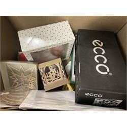 Artificial Nordic style 6ft Christmas tree, together with a large collection of baubles, small light up Christmas tree, tree skirt and other Christmas decorations, including some vintage examples