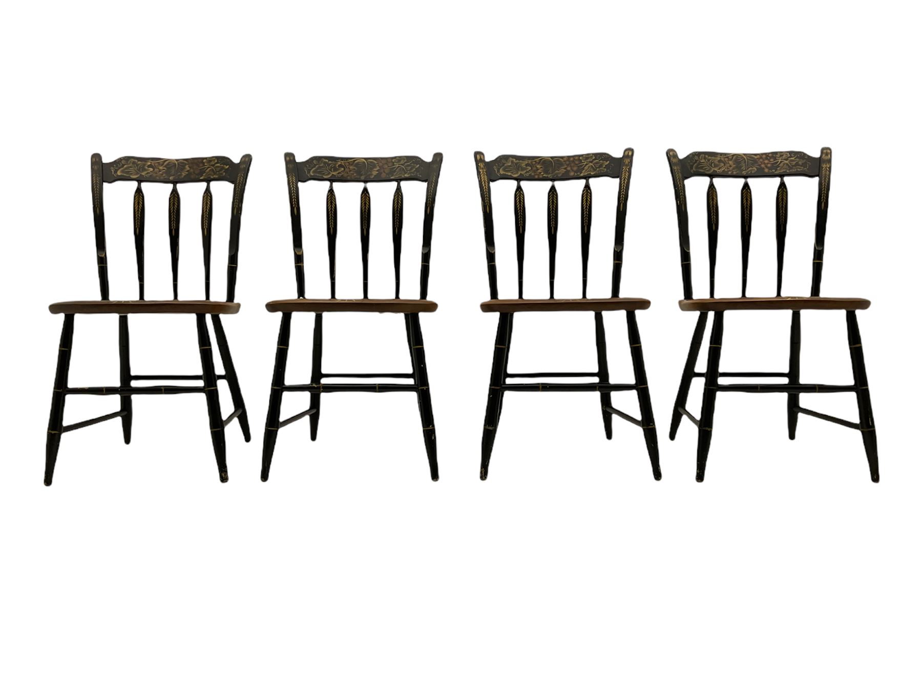 Set of four Hitchcock chairs, ebonised and painted detail
