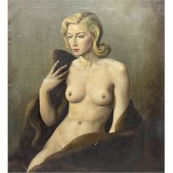 English School (mid 20th century): Half Length Seated Portrait of a Nude 1940's Woman, oil on canvas unsigned 57cm x 51cm