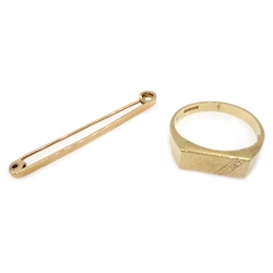  Gold ring and gold bar brooch, both hallmarked 9ct, approx 5.1gm  