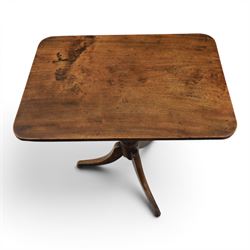 George III mahogany tripod table, rectangular tilt top, raised on a turned column, on splayed supports