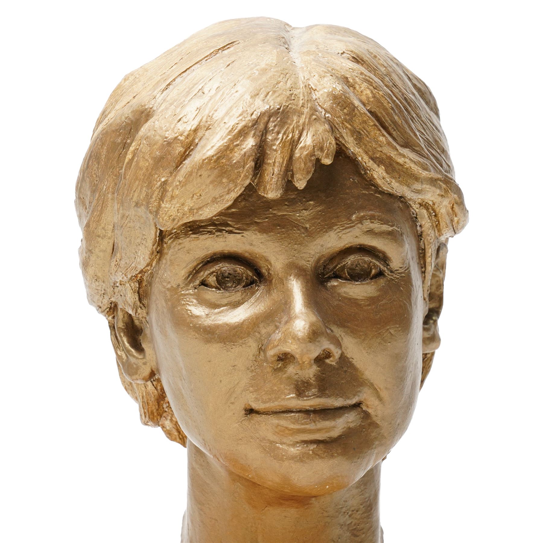 English School (20th century): Female Face Study, painted plaster indistinctly signed 'Jo' and dated '96, including wooden plinth H36cm 
