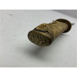 Japanese tanto dagger with 25cm single edged blade, gilded plain punched tsuba, cord bound ray skin grip incorporating menuki and ornate gilded metal mounts L39cm overall