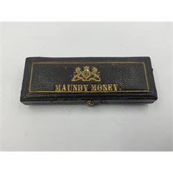 Queen Victoria 1887 maundy coin set, housed in a 'Maundy Money' case