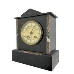 19th century Belgium slate mantle clock- with a rack striking movement striking on a gong.