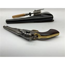 Colt .36 calibre percussion five-shot police pocket revolver, all parts with matching serial no.18334, 14cm barrel marked 'Address Col Saml Colt New York US America' with under barrel swivel rammer, brass trigger guard and backstrap with two-piece wooden grips L28.5cm; with modern bullet maker and leather holster.