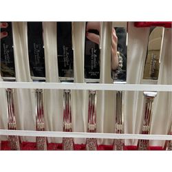 De Montfort cased canteen of silver plated cutlery for six place settings, together with further cased canteen of spoons and forks stamped Bon Marche