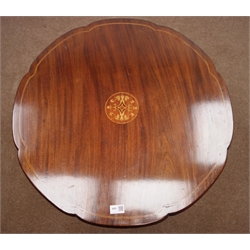  Edwardian inlaid mahogany occasional table, square tapering supports, connected by an under tier, D68cm, H72cm  