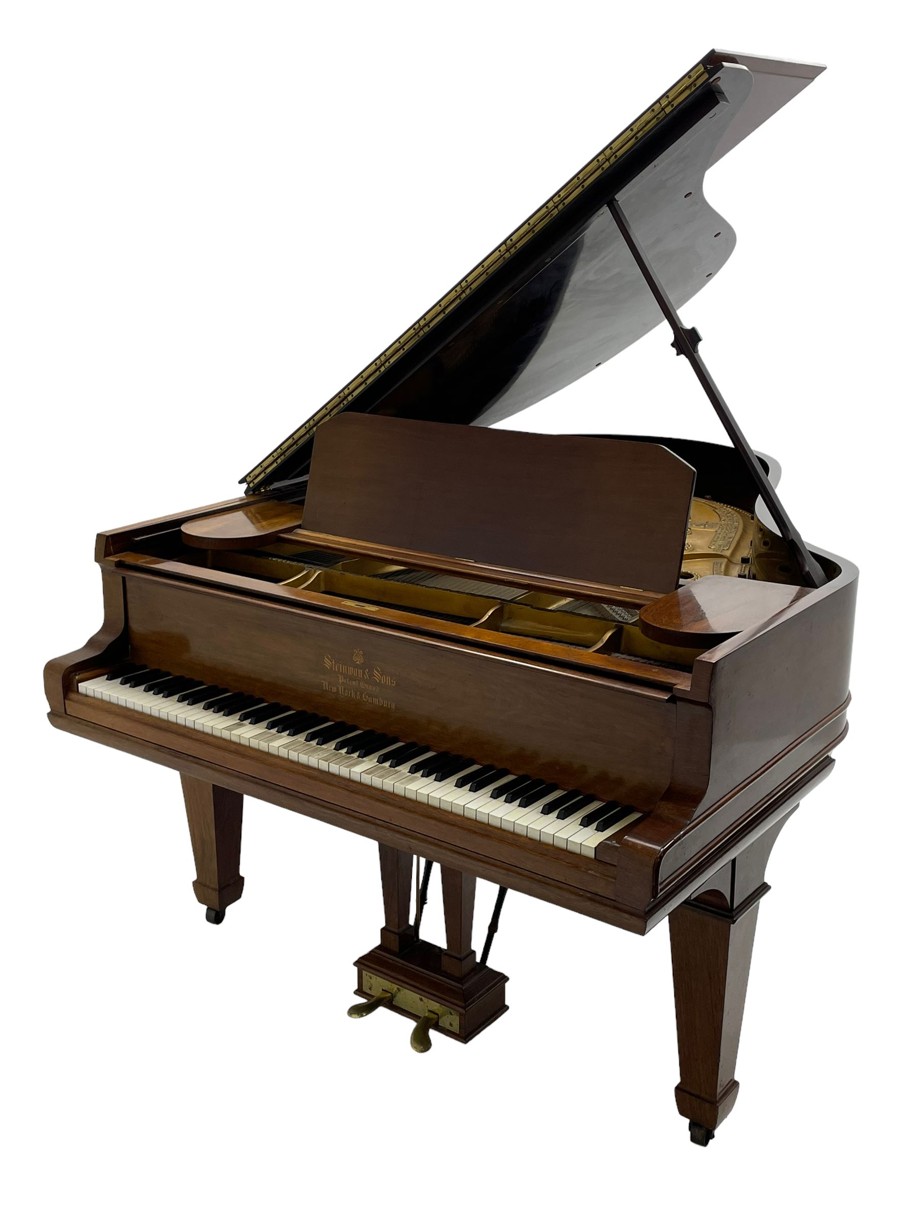 Steinway & Sons, Model A 188  grand piano - introduced in 1896, serial number 101814 (1901-1902) manufactured in Hamburg, with 20 overstrung bass notes, 85 ivory and ebony keys, in a  rosewood case with square tapered legs, roller repetition action with original stringing, felt, dampers and hammers, cast frame detailing numerous patents and awards 1859, 1872 and 1875, conforming lyre with sustaining and una corda pedals.

This item has been registered for sale under Section 10 of the APHA Ivory Act