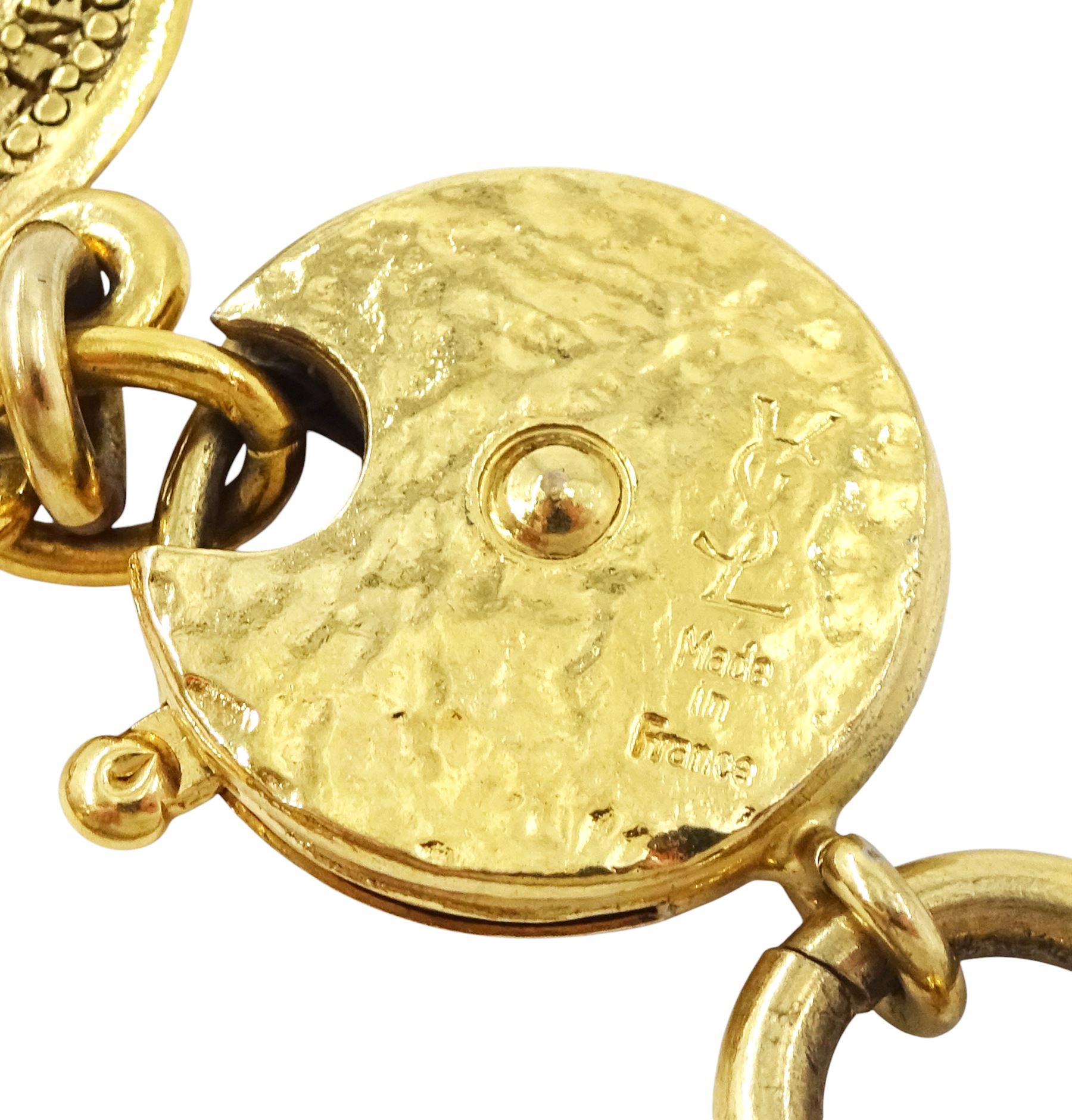 Yves Saint Laurent gilt metal two-tier necklace, with textured medallion charms 