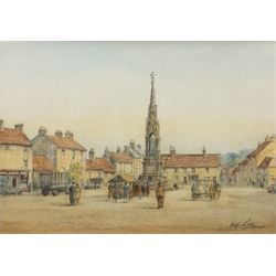 Alfred Gill (British 1897-1981): Helmsley Marketplace, watercolour signed and dated '45, 26cm x 36cm