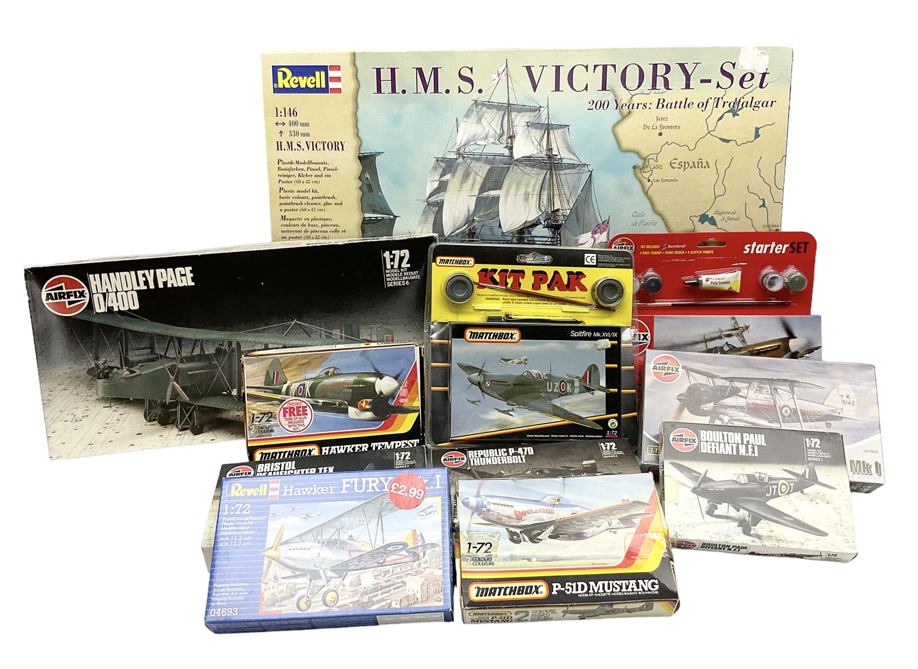 Revell 1:146 scale construction kit of HMS Victory; boxed; and ten other construction kits of aircraft by Airfix, Revell and Matchbox; all boxed (11)
