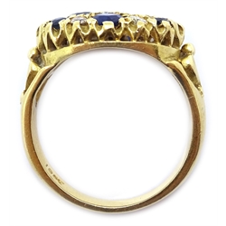  18ct gold sapphire and diamond pave set ring stamped 18ct  