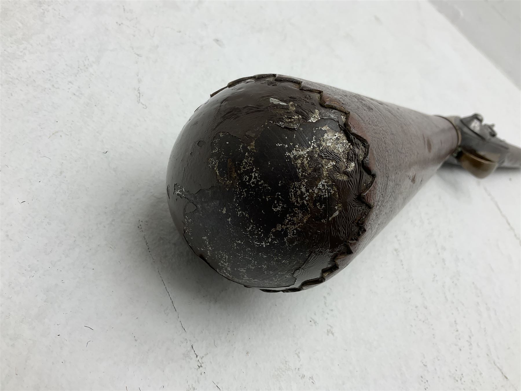 Late 18th century 7.2mm (approx. .28 calibre) Girandoni system single shot reservoir air rifle, the 62cm steel barrel with swivelling two-leaf rear sight, brass breech decorated with a sunburst and lever opening top loading, engraved steel lock-plates marked 'S. Gaskell' to the right side underneath the cocking lever, brass trigger guard,  leather covered steel butt reservoir of tapering conical form with brass ferrule and walnut fore-stock with horn mounts L107cm overall