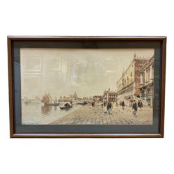 E Bini (Italian early 20th century): Venetian Plaza, watercolour signed 37cm x 64cm