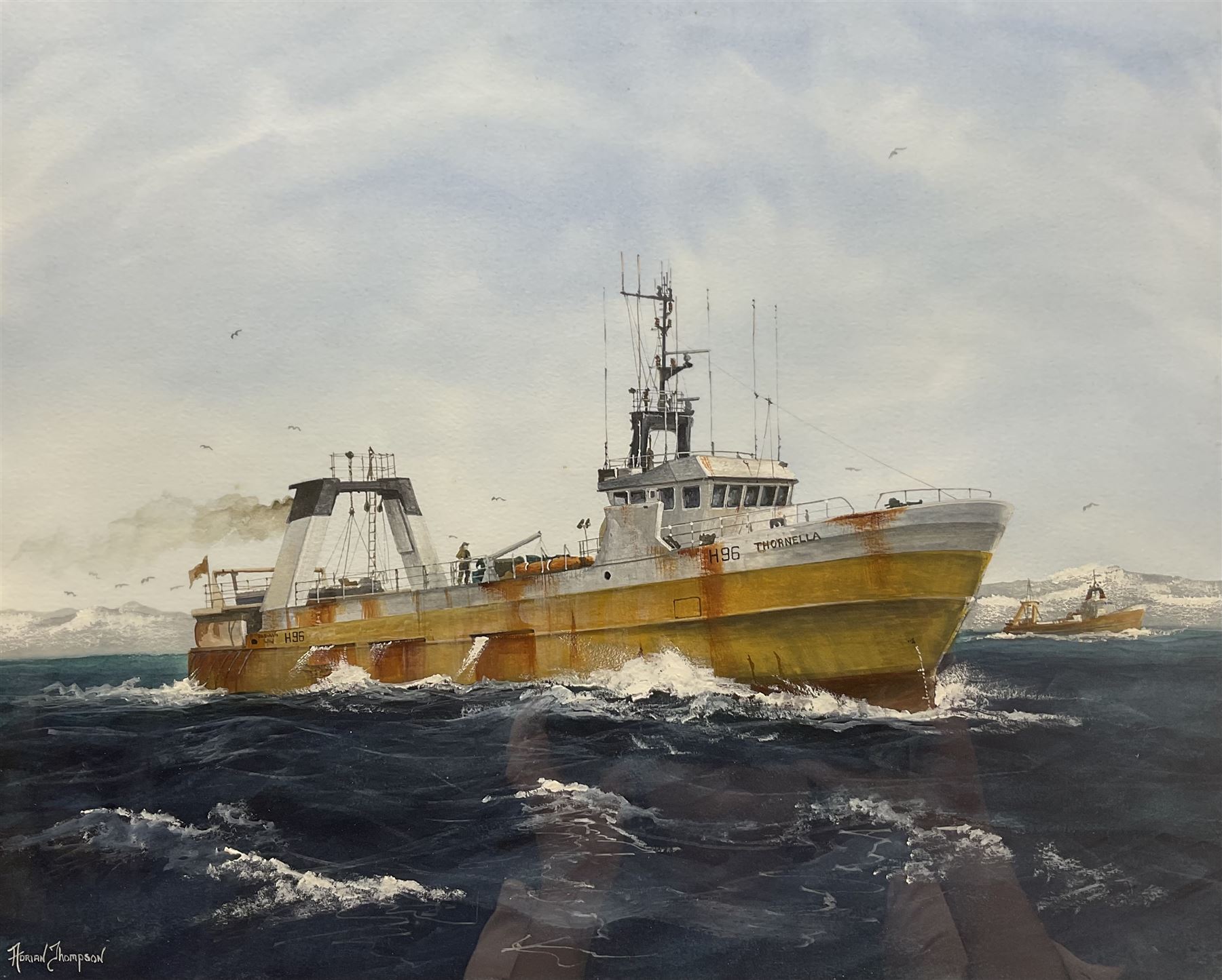Adrian Thompson (British 1960-): 'Thornella' Hull Trawler Ship's Portrait, watercolour and gouache signed 36cm x 25cm