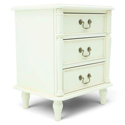 Laura Ashley - 'Clifton' bedside chest, fitted with three graduating drawers flanked by half-canted pilasters, raised on turned feet, in ivory finish
