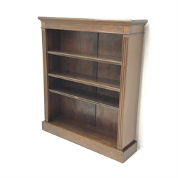  Early 20th century mahogany open bookcase, three adjustable shelves, plinth base, W93cm, H109cm, D25cm  